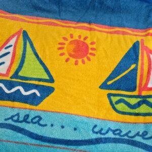 Colorful Blue Sailboat Beach Towel